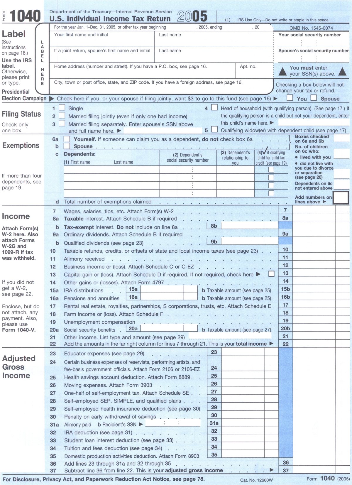 Form 1040 showing fields that can trigger manual tax refund review during a shutdown